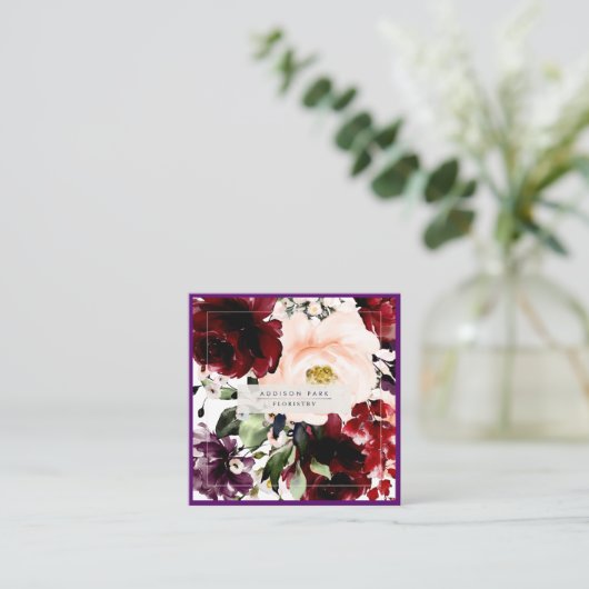 水彩フラワーズバーガンディーメルロ赤面 スクエア名刺 (スタンド正面)