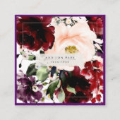 水彩フラワーズバーガンディーメルロ赤面 スクエア名刺 (正面)