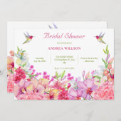 水彩フラワーズバードガーデンブライダルシャワー 招待状 (正面/裏面)