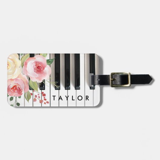 水彩フラワーズピアノデザイン ラゲッジタグ (正面横)