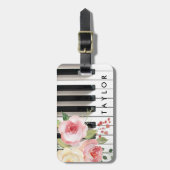 水彩フラワーズピアノデザイン ラゲッジタグ (正面縦)