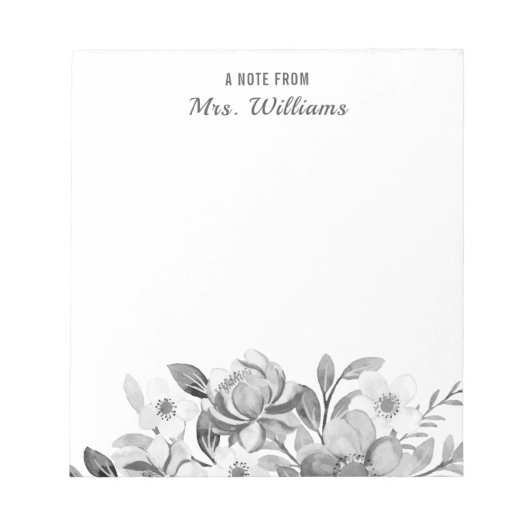 水彩フラワーズフローラ名前をカスタムするからのメモ ノートパッド (正面)