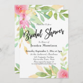 水彩フラワーズブライダルシャワータイポグラフィ 招待状 (正面/裏面)