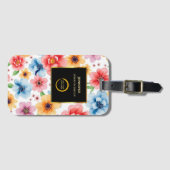 水彩フラワーズブラック金ゴールドロゴプロフェッショナル ラゲッジタグ (正面横)