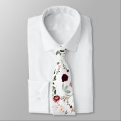 水彩フラワーズブルゴーニュ赤面ネイビーバラ ネクタイ (タイ)