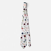 水彩フラワーズブルゴーニュ赤面ネイビーバラ ネクタイ (正面)
