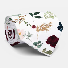 水彩フラワーズブルゴーニュ赤面ネイビーバラ ネクタイ