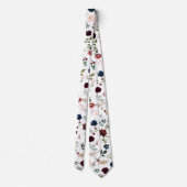 水彩フラワーズブルゴーニュ赤面ネイビーバラ ネクタイ (裏面)