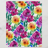 水彩フラワーズマルーンイエロースクラップブック紙 (正面/裏面)