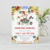 水彩フラワーズモンキー子供の誕生日 招待状 (スタンド正面)