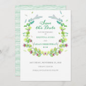 水彩フラワーズリース日付カードの保存 セーブザデート (正面/裏面)