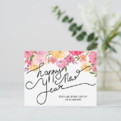 水彩フラワーハッピーニューイヤータイポグラフィ シーズンポストカード (スタンド正面)