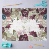 水彩フラワーバーガンディ海軍スクリプトの切り離し 薄葉紙 (クラフト)