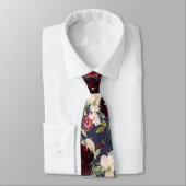 水彩フラワーバーガンディ赤面ネイビーネックタイ ネクタイ (タイ)