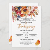 水彩フラワーバースサンクスギビング誕生日 招待状 (正面/裏面)