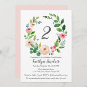 水彩フラワーバースデーパーティーの招待 招待状 (正面/裏面)