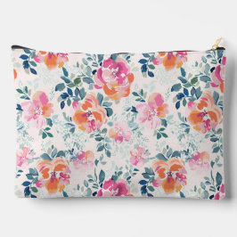 水彩フラワーパターンエレガントフローラ アクセサリーポーチ