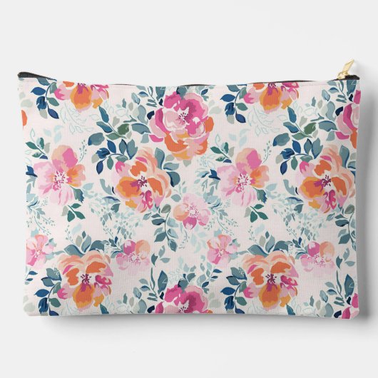 水彩フラワーパターンエレガントフローラ アクセサリーポーチ (裏面)