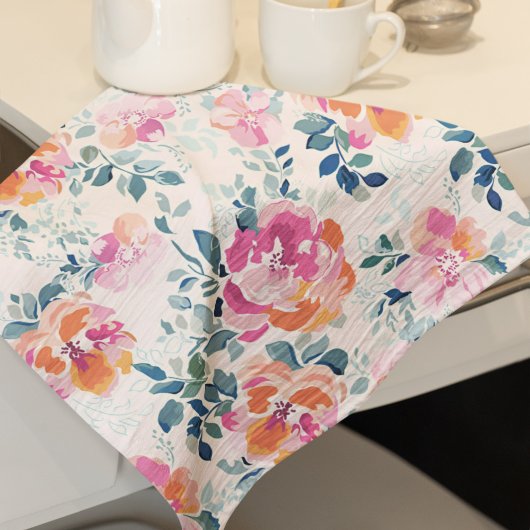 水彩フラワーパターンエレガントフローラ キッチンタオル