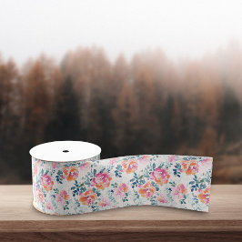 水彩フラワーパターンエレガントフローラ サテンリボン