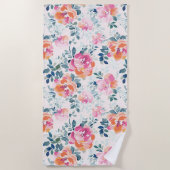 水彩フラワーパターンエレガントフローラ ビーチタオル (正面)