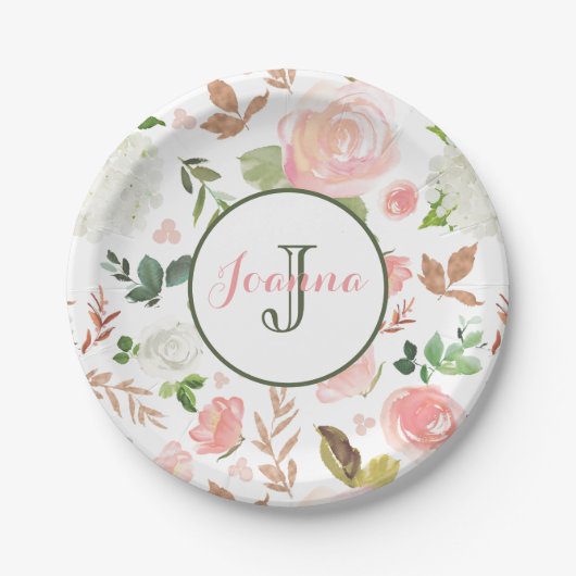 水彩フラワーパターン ペーパープレート (正面)