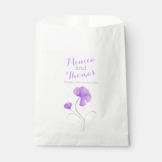 水彩フラワーパープルグレー結婚式の引き出物バッグ フェイバーバッグ (正面)