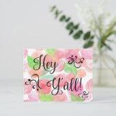 水彩フラワーピンクおいY'all かわいらしおもしろい ポストカード (スタンド正面)