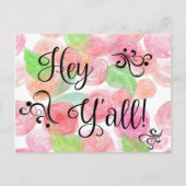 水彩フラワーピンクおいY'all かわいらしおもしろい ポストカード (正面)