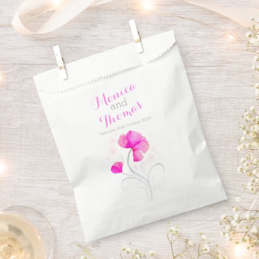 水彩フラワーピンク灰色結婚式の引き出物バッグ フェイバーバッグ (クリップ留めされた状態)