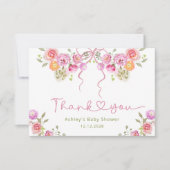 水彩フラワーピンク赤ちゃんシャワーありがとう サンキューカード (正面)