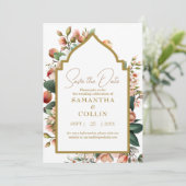 水彩フラワーピーチフルーツ保存日 招待状 (スタンド正面)