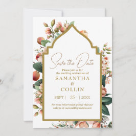 水彩フラワーピーチフルーツ保存日 招待状