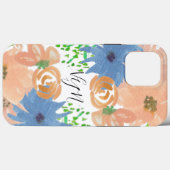 水彩フラワーピーチブルーモノグラムデザイン Case-Mate iPhoneケース (裏面 (横))