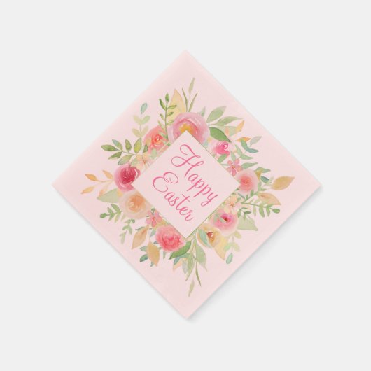 水彩フラワーフレームイースター スタンダードカクテルナプキン (角)