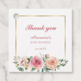 水彩フラワーフレーム付きベビーシャワーありがとう フェイバータグ