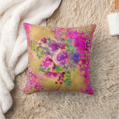水彩フラワーブーケオンピンク金ゴールドグリッター クッション (ブランケット)