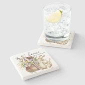 水彩フラワーホームベ素朴ンザーラビット ストーンコースター (横)