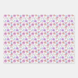水彩フラワーラッピング紙セット ラッピングペーパーシート