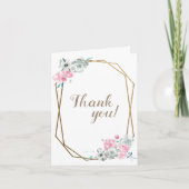 水彩フラワー金ゴールド結婚フレームの写真 サンキューカード (正面)