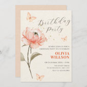 水彩フラワー開花美学誕生日 招待状 (正面/裏面)