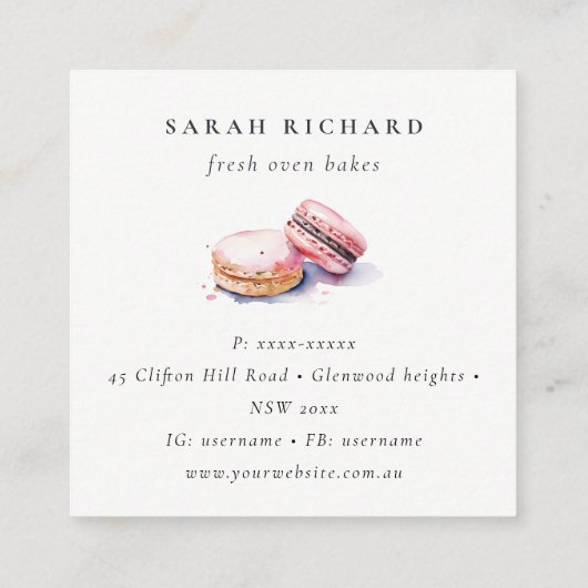 水彩フランスのマカロンベーカリーお願い スクエア名刺 (裏面)