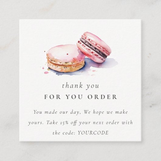 水彩フランスのマカロンベーカリーお願い スクエア名刺 (正面)