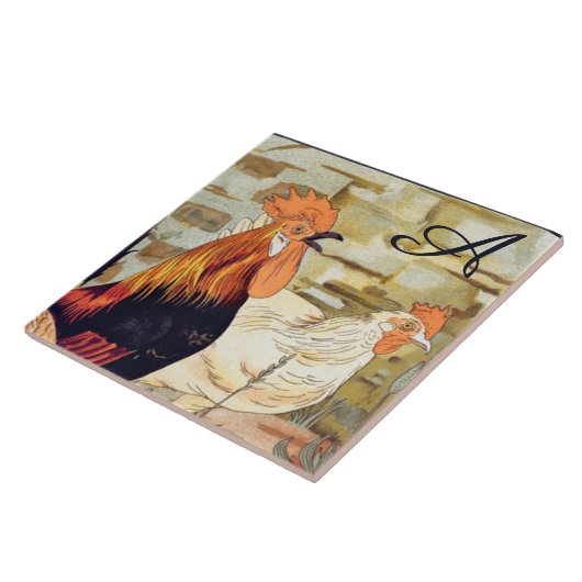 水彩フランスの国のカラフル鶏 タイル (側面)