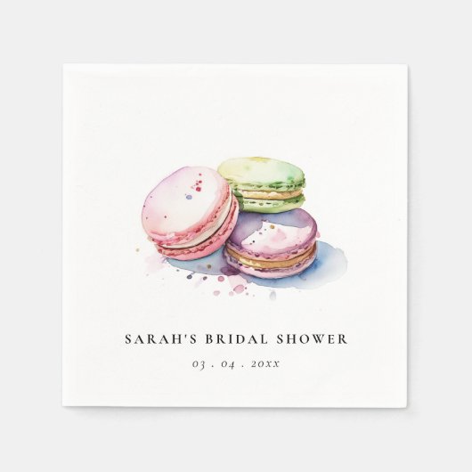水彩フランス風マカロン専門のウェディングシャワーブラウニー スタンダードカクテルナプキン (正面)