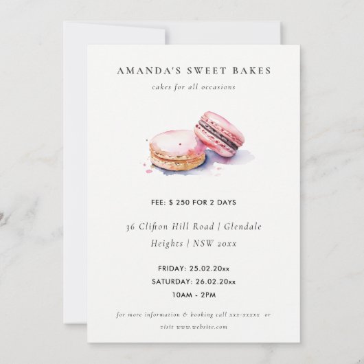 水彩フランス風マカロン専門の焼き菓子教室 招待状 (裏面)