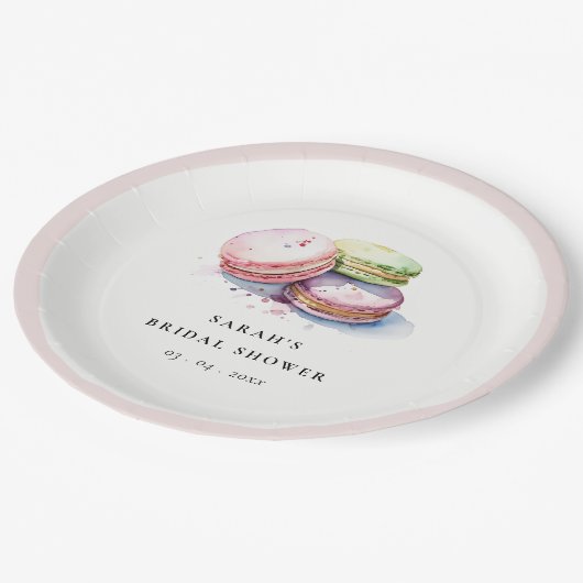 水彩フランス風マカロン専門店のウェディングシャワー ペーパープレート (アングル)
