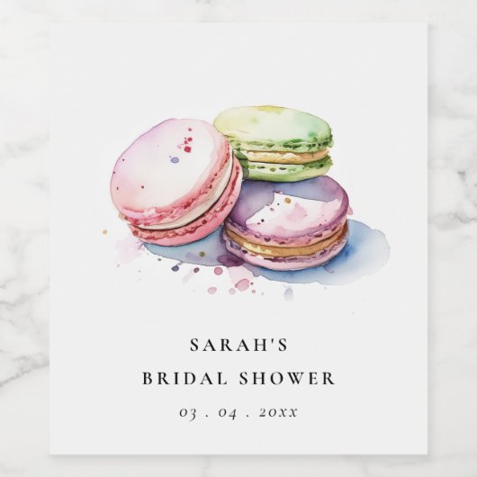 水彩フランス風マカロン専門店のウェディングシャワー ワインラベル (シングルラベル)