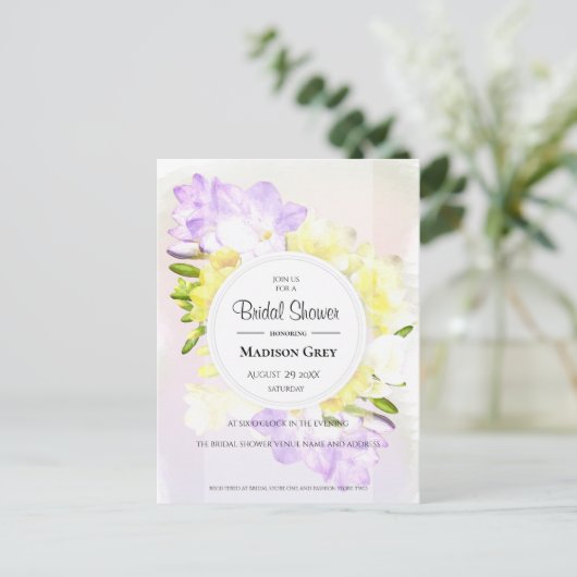 水彩フリーシアフラワーズブライダルシャワー インビテーションポストカード (スタンド正面)