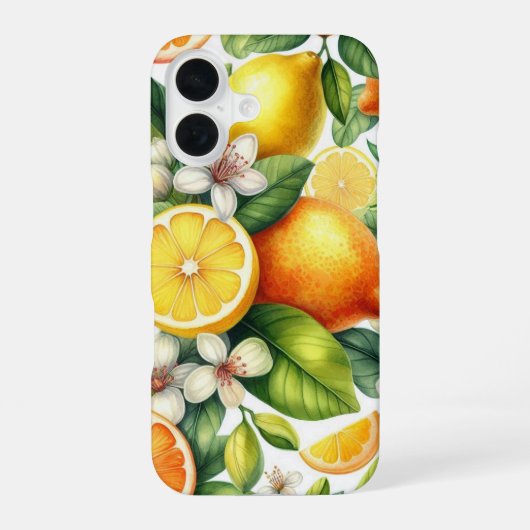 水彩フルーツオレンジ柄 iPhone 16ケース (裏面)